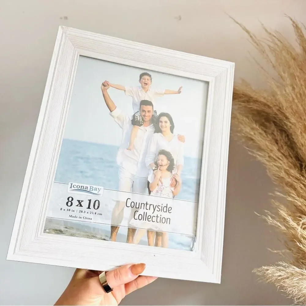 2 NEW White Brown Rustic Farmhouse 8x10 Photo Picture Frame Wall Mount Tabletop
